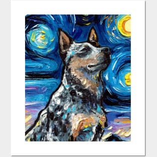 Blue Heeler Night Portrait Posters and Art